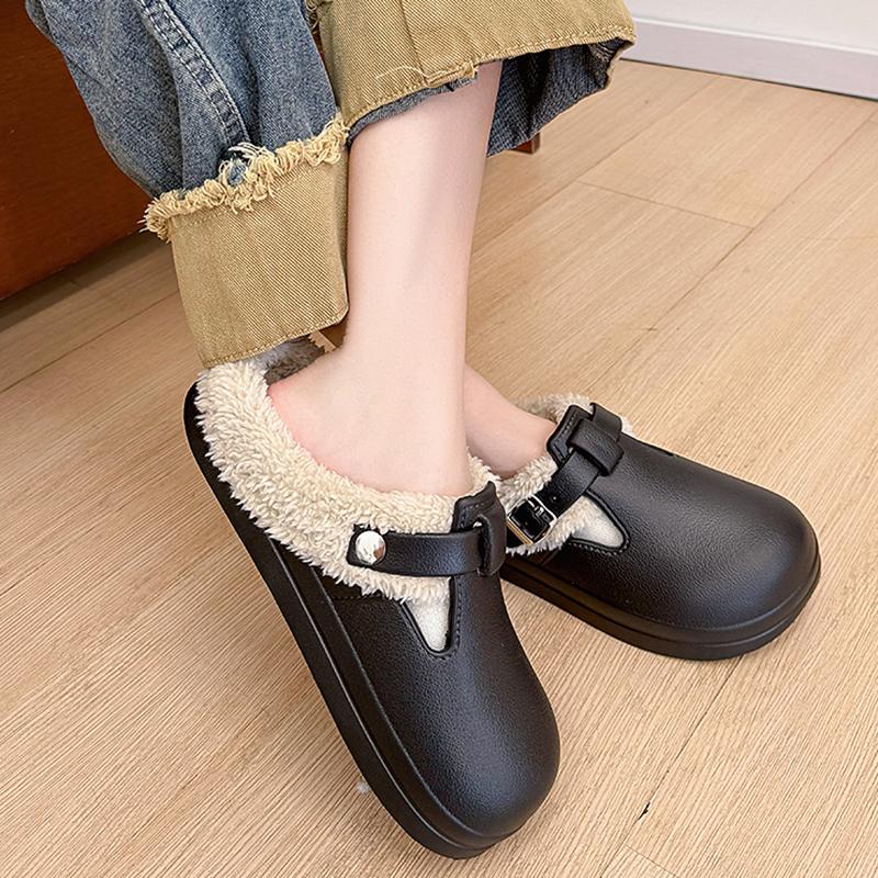 Zapatillas peludas de Eva impermeables para mujer, pantuflas cálidas de felpa.