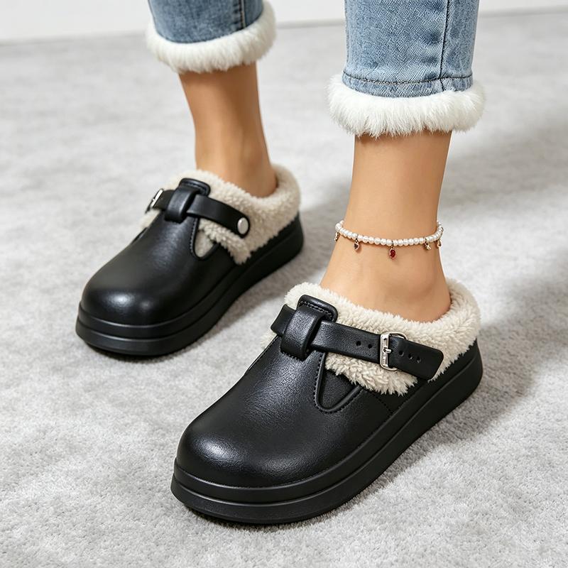 Zapatillas peludas de Eva impermeables para mujer, pantuflas cálidas de felpa.