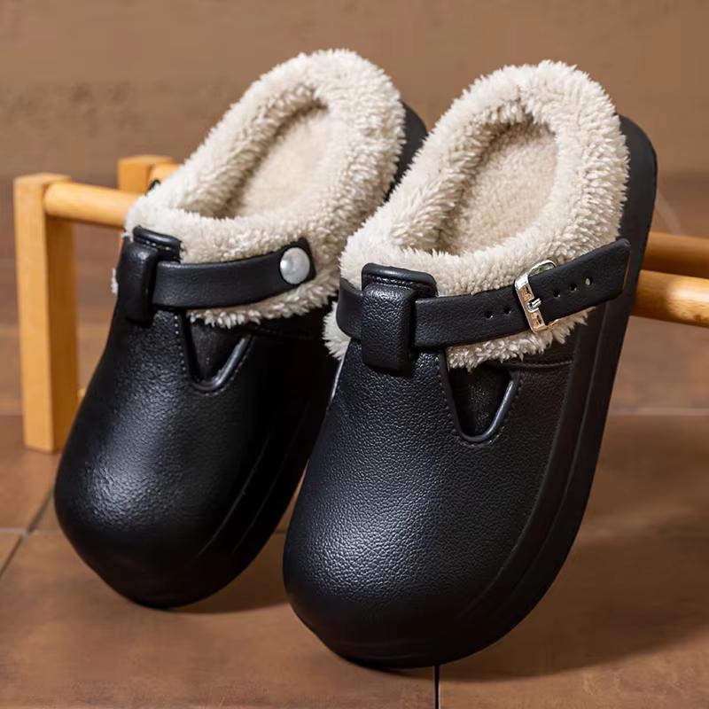 Zapatillas peludas de Eva impermeables para mujer, pantuflas cálidas de felpa.