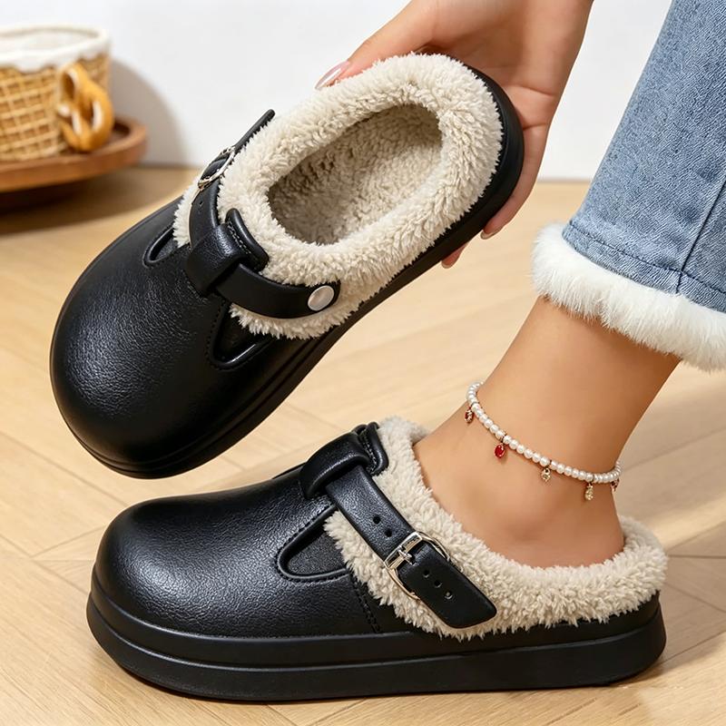 Zapatillas peludas de Eva impermeables para mujer, pantuflas cálidas de felpa.
