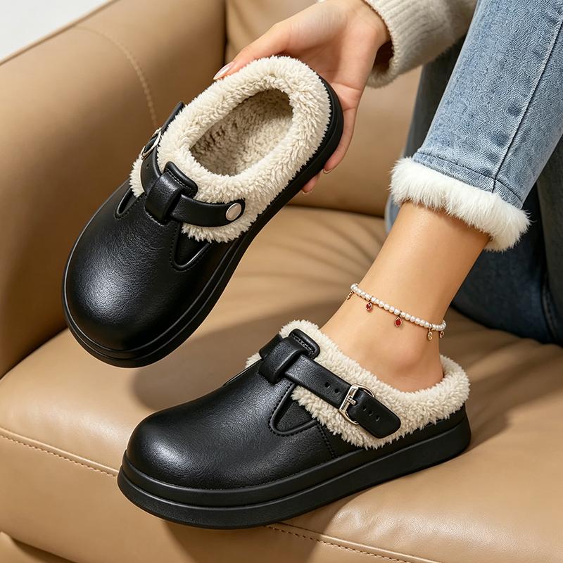 Zapatillas peludas de Eva impermeables para mujer, pantuflas cálidas de felpa.