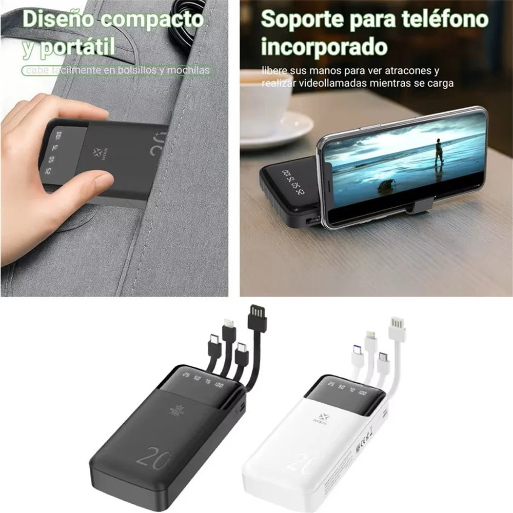 Batería externa de gran capacidad de 30000 mAh con pantalla digital de porcentaje de batería.