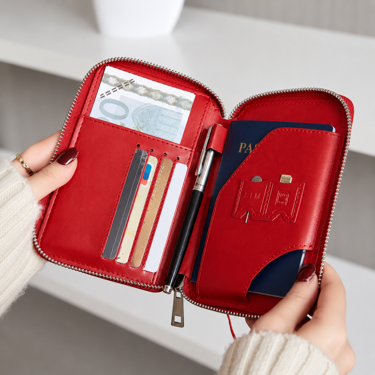 Porta Pasaportes RFID de Cuero