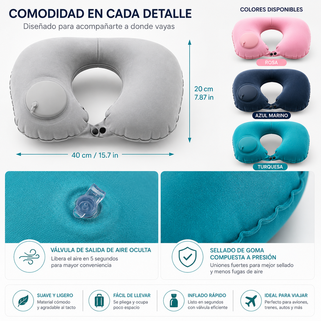 Almohada Inflable Flocada para el Cuello