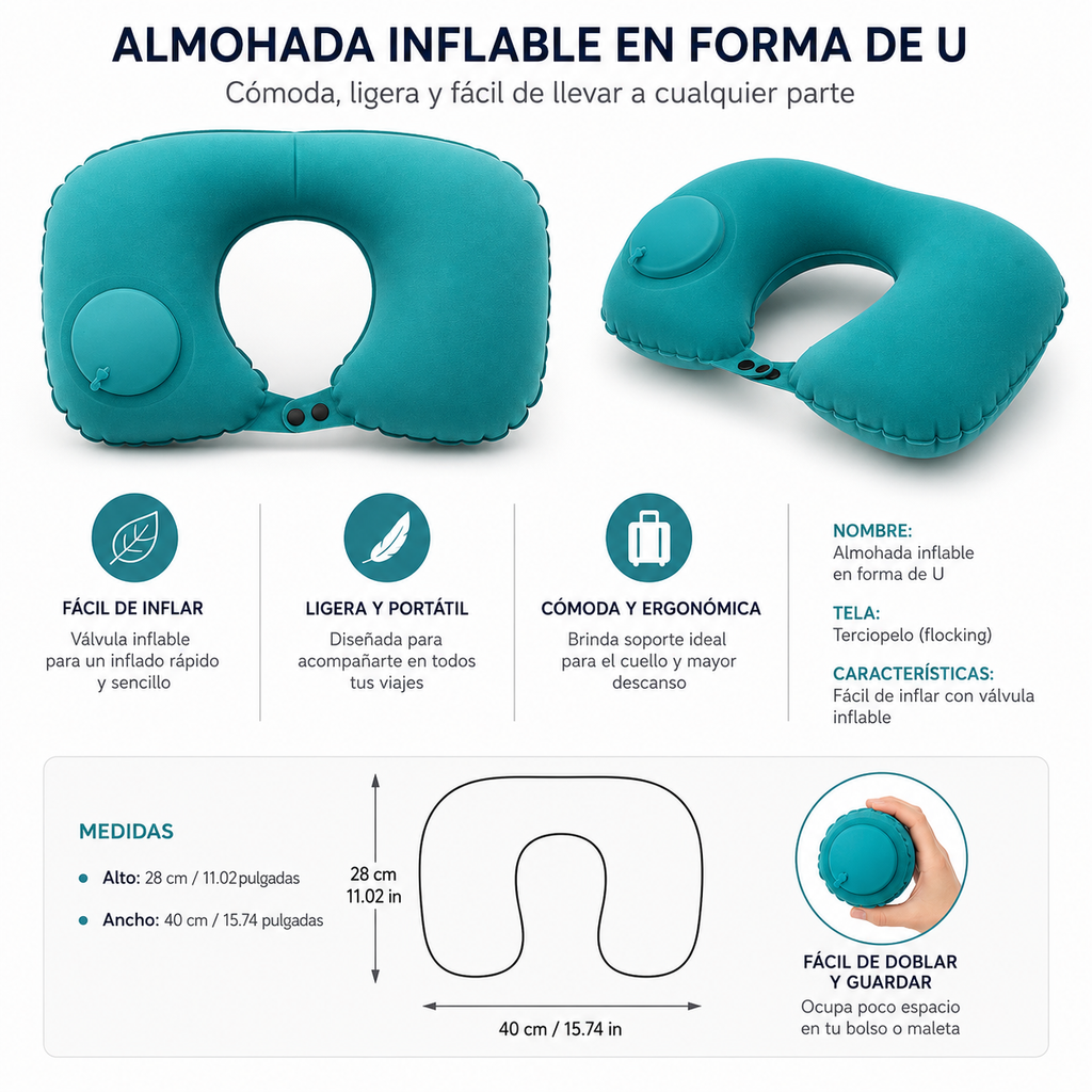 Almohada Inflable Flocada para el Cuello