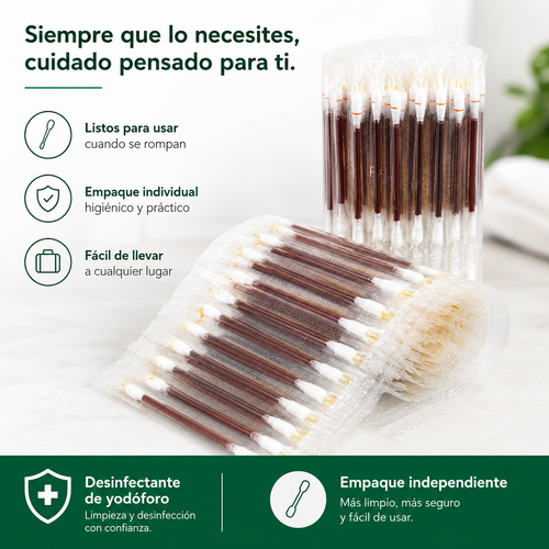 50 Hisopos de Algodón con Alcohol y Yodo para Desinfectar Heridas