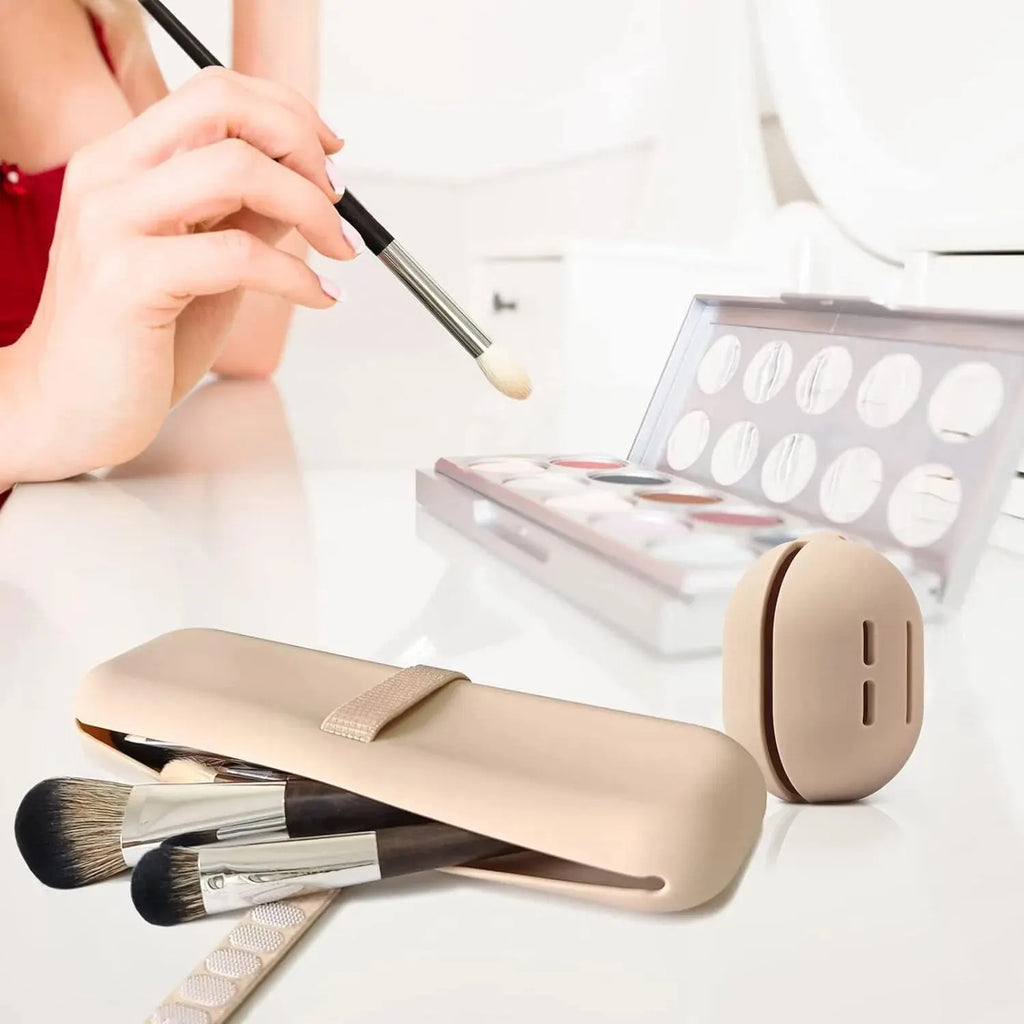Soporte para brochas de maquillaje de viaje, bolsa para brochas cosméticas de silicona, estuche para esponja de maquillaje, herramientas de maquillaje portátiles impermeables para mujeres y niñas