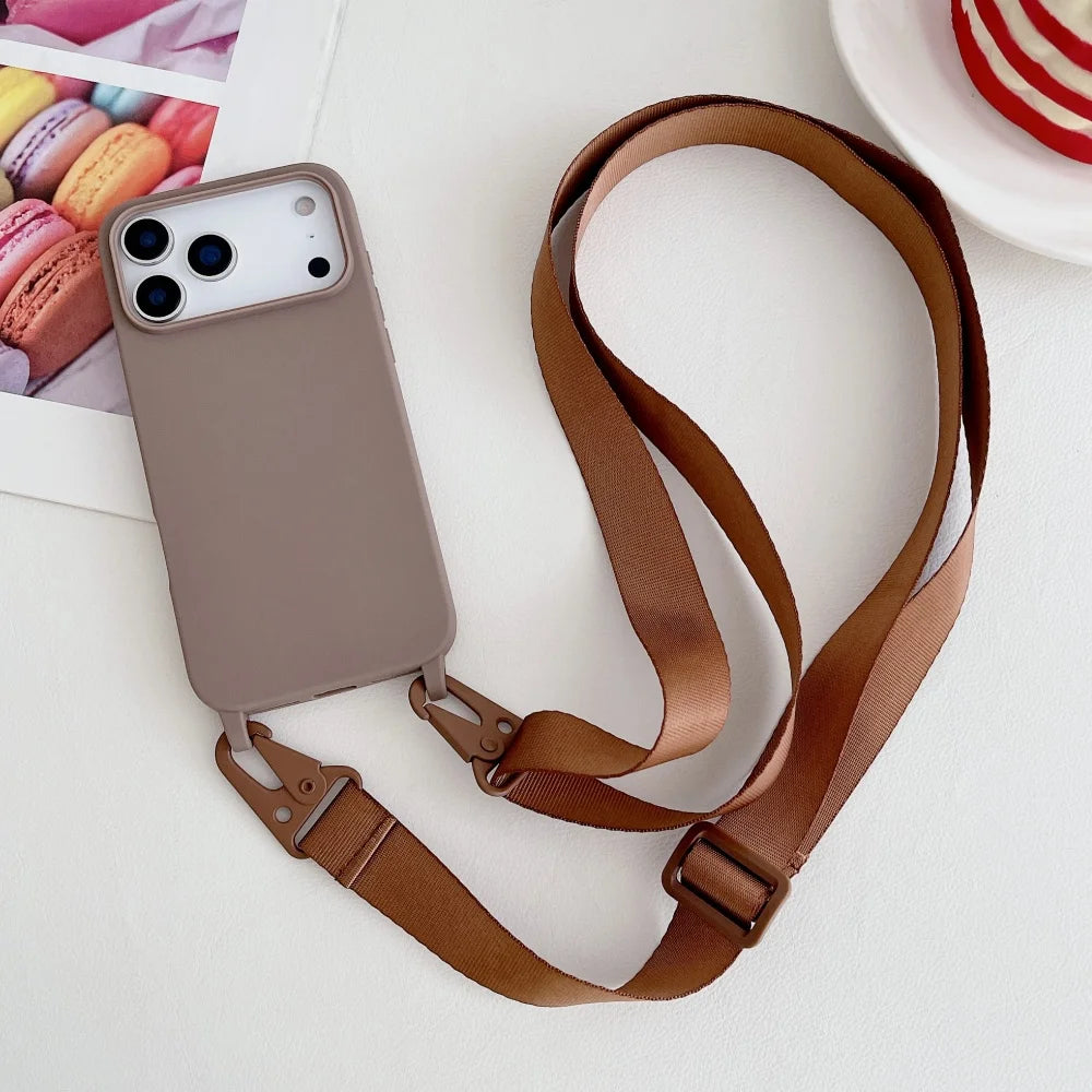 Funda de silicona mate con cordón y correa para collar cruzado para iPhone 17 16 15 14 Pro Max 11 12 13 XR X XS 8 Plus