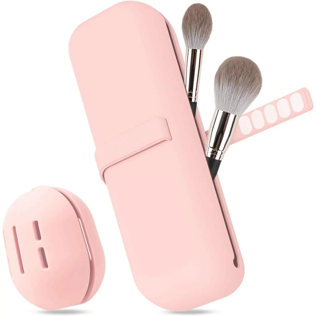 Soporte para brochas de maquillaje de viaje, bolsa para brochas cosméticas de silicona, estuche para esponja de maquillaje, herramientas de maquillaje portátiles impermeables para mujeres y niñas
