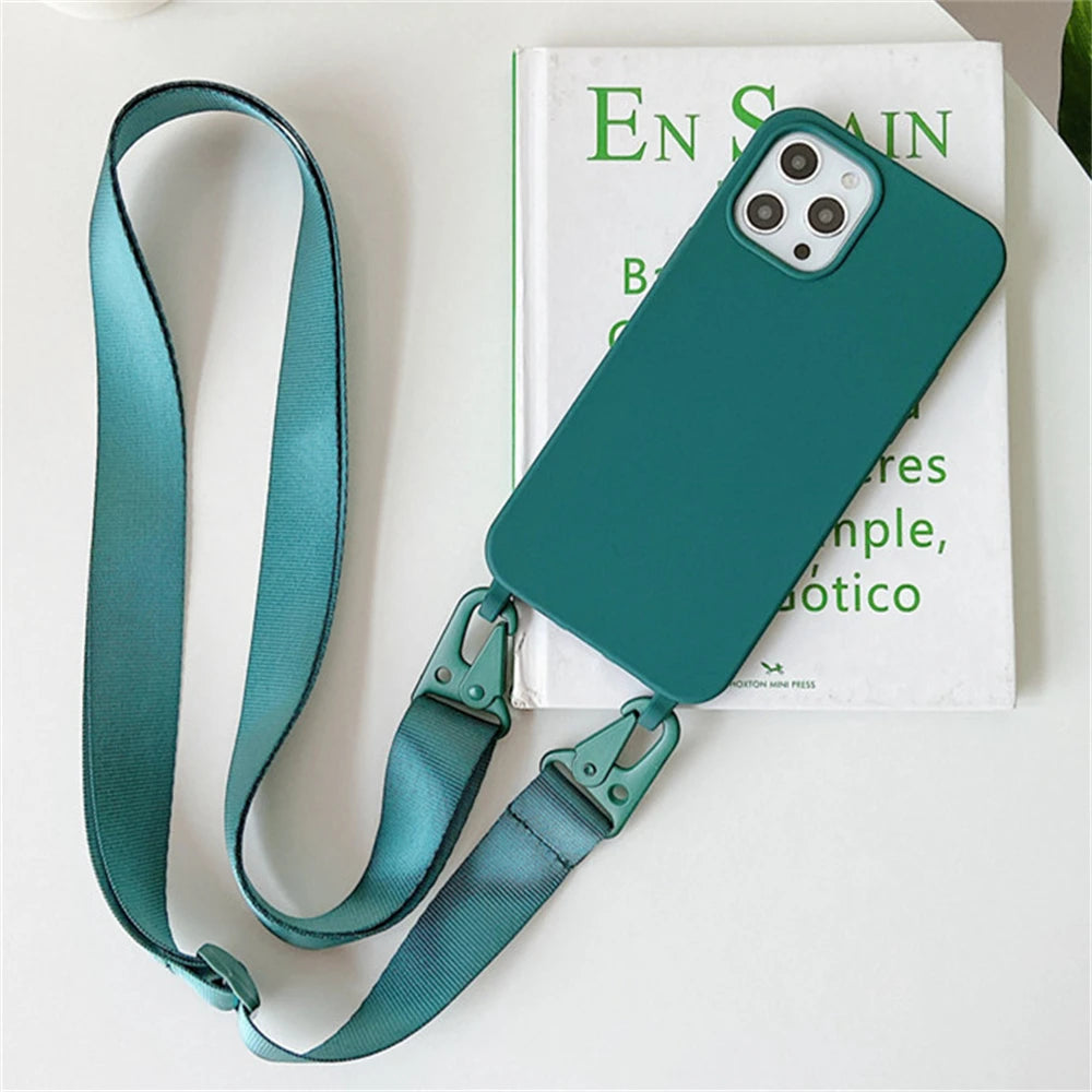 Funda de silicona mate con cordón y correa para collar cruzado para iPhone 17 16 15 14 Pro Max 11 12 13 XR X XS 8 Plus