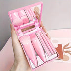 Juego de brochas de maquillaje portátiles de 5 piezas con espejo - Kit de viaje plegable, mini juego de brochas de maquillaje Juego de brochas de maquillaje de viaje