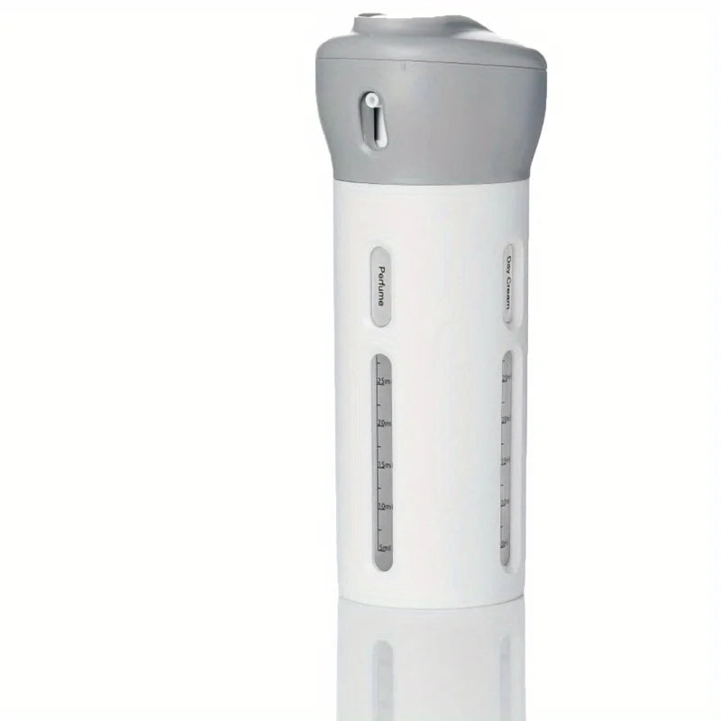 Dispensador de Viaje 4 en 1 | Botella Recargable para Shampoo, Gel, Loción y Acondicionador