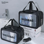 Bolsa de maquillaje de PU transparente doble con separación en seco y húmedo, bolsa de lavado portátil, bolsa de almacenamiento de cosméticos, artículos esenciales para viajes, fitness y natación