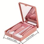 Juego de brochas de maquillaje portátiles de 5 piezas con espejo - Kit de viaje plegable, mini juego de brochas de maquillaje Juego de brochas de maquillaje de viaje