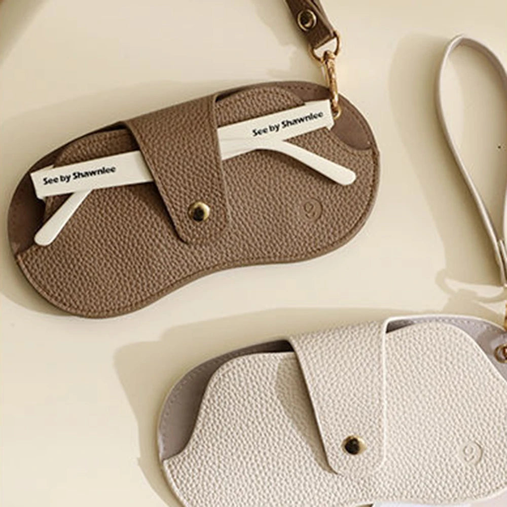 Bolsa de gafas de cuero PU con patrón de lichi suave, estuche Retro para gafas de sol, estuche portátil con marco para miopía, almacenamiento Simple para gafas