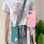 Funda de silicona mate con cordón y correa para collar cruzado para iPhone 17 16 15 14 Pro Max 11 12 13 XR X XS 8 Plus