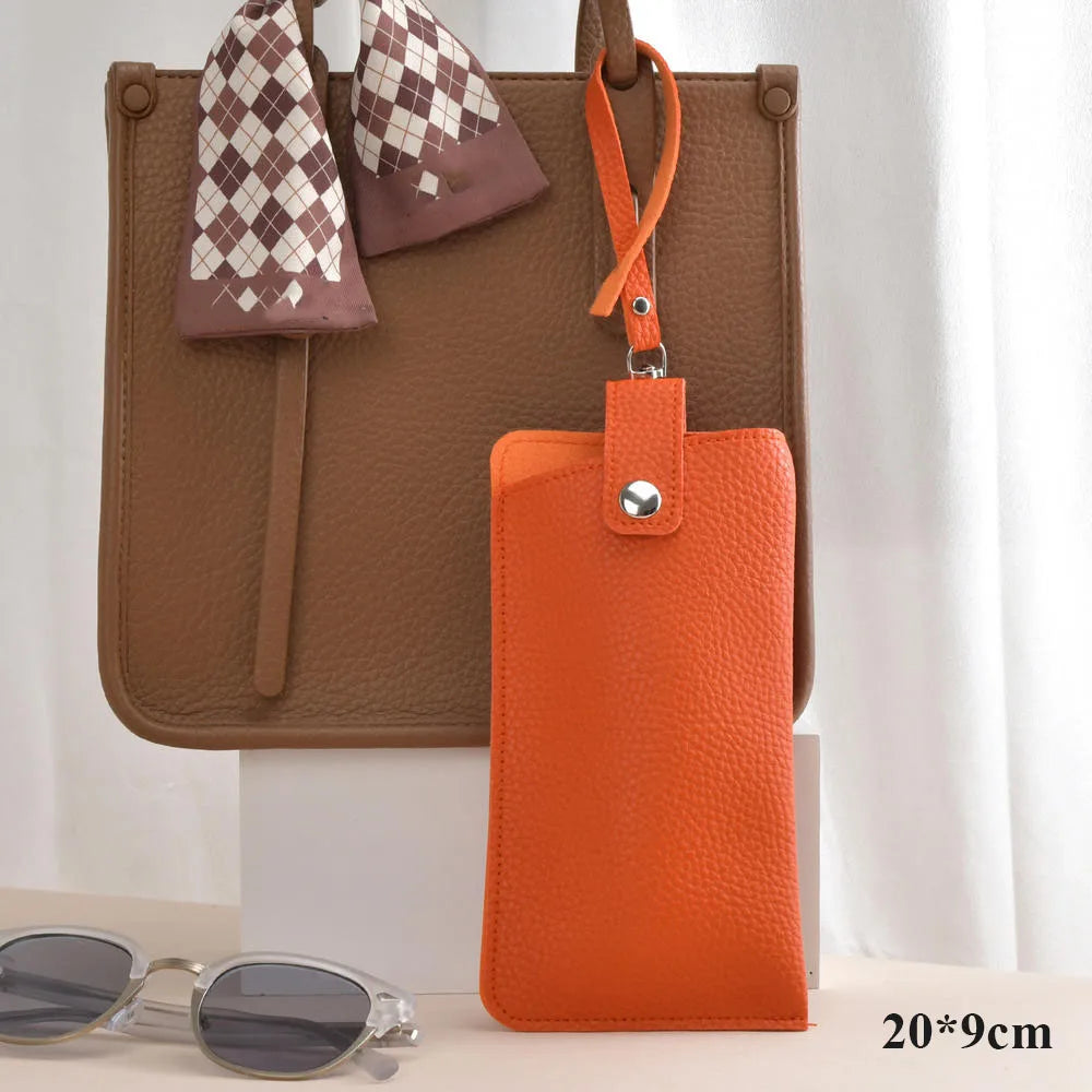 Bolsa de gafas de cuero PU con patrón de lichi suave, estuche Retro para gafas de sol, estuche portátil con marco para miopía, almacenamiento Simple para gafas