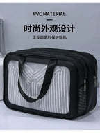 Bolsa de maquillaje de PU transparente doble con separación en seco y húmedo, bolsa de lavado portátil, bolsa de almacenamiento de cosméticos, artículos esenciales para viajes, fitness y natación