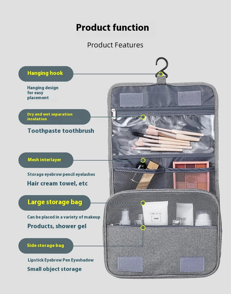 Neceser plegable, organizador, almacenamiento colgante, estuche de maquillaje para baño, bolsa de cosméticos, viaje para viajes de negocios