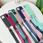 Funda de silicona mate con cordón y correa para collar cruzado para iPhone 17 16 15 14 Pro Max 11 12 13 XR X XS 8 Plus