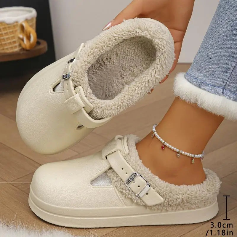 Zapatillas peludas de Eva impermeables para mujer, pantuflas cálidas de felpa.