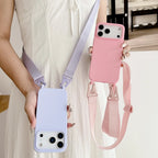 Funda de silicona mate con cordón y correa para collar cruzado para iPhone 17 16 15 14 Pro Max 11 12 13 XR X XS 8 Plus