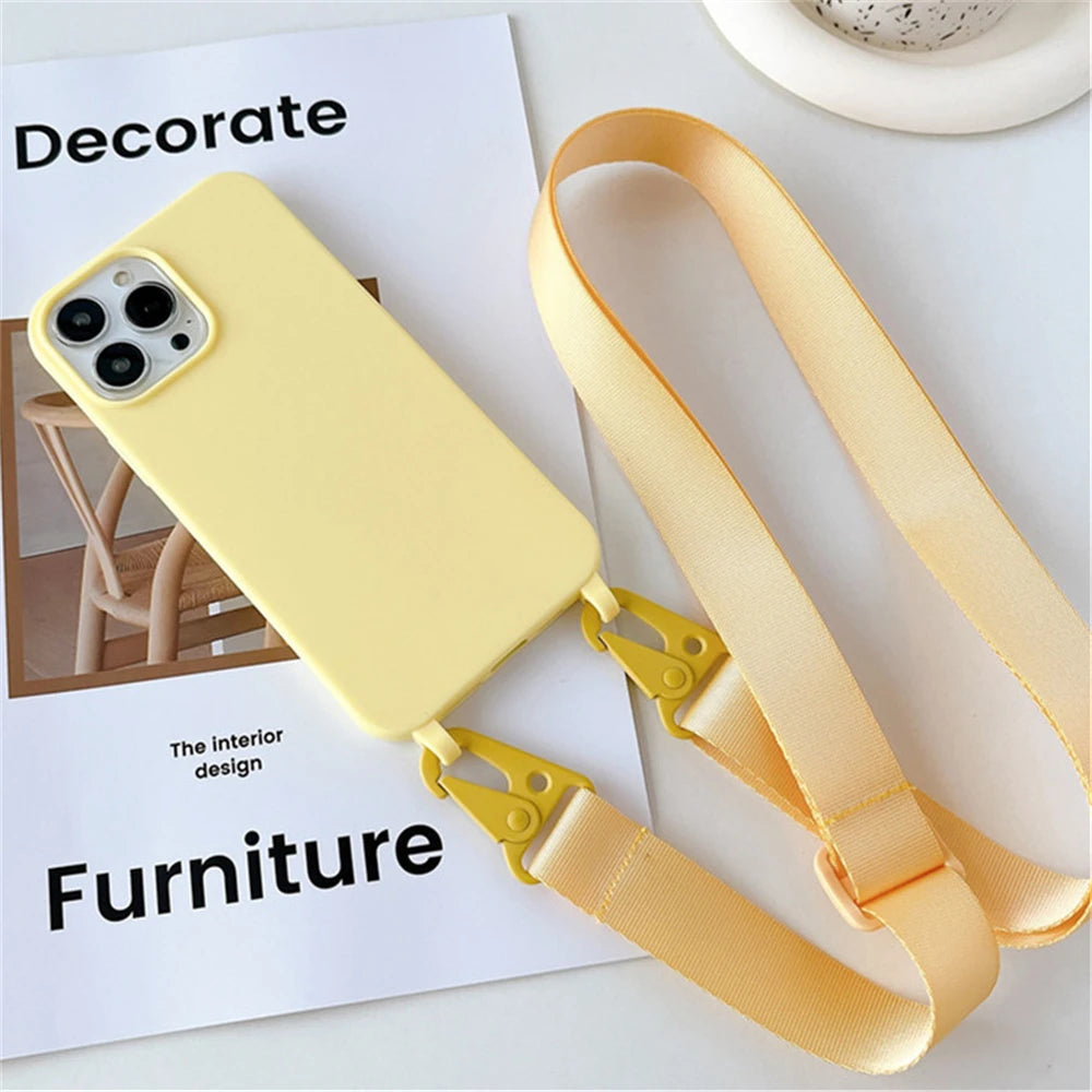 Funda de silicona mate con cordón y correa para collar cruzado para iPhone 17 16 15 14 Pro Max 11 12 13 XR X XS 8 Plus