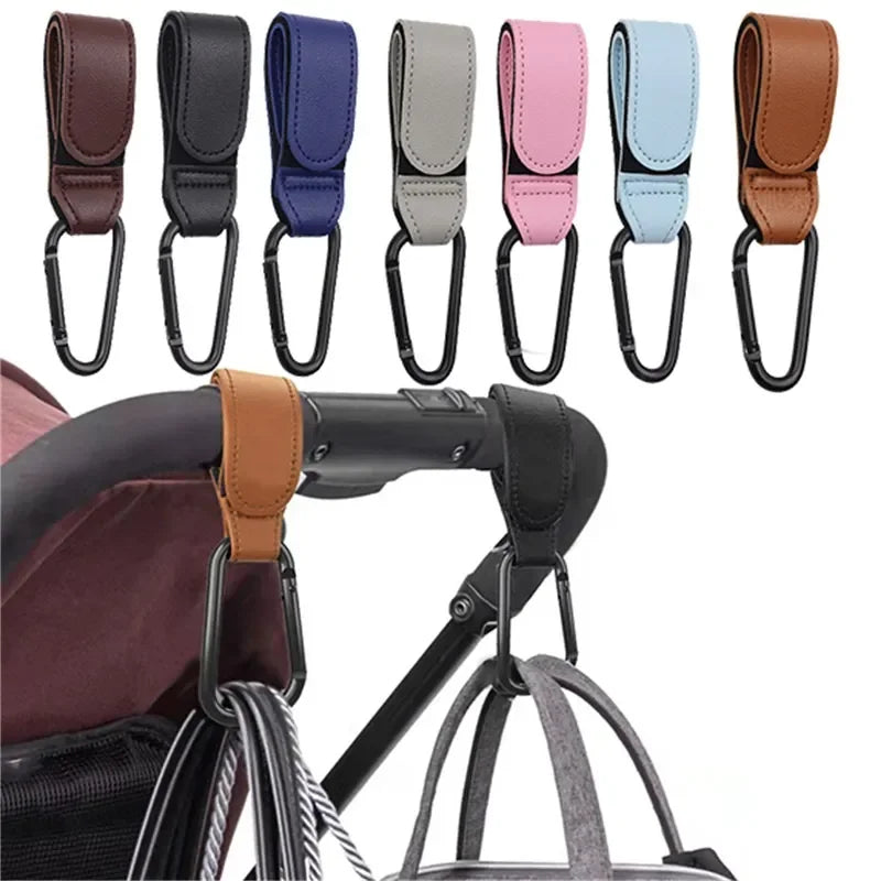 1/2 Uds. Bolsa de cuero PU para bebé, gancho para cochecito