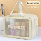 Bolsa de maquillaje de PU transparente doble con separación en seco y húmedo, bolsa de lavado portátil, bolsa de almacenamiento de cosméticos, artículos esenciales para viajes, fitness y natación