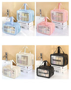 Bolsa de maquillaje de PU transparente doble con separación en seco y húmedo, bolsa de lavado portátil, bolsa de almacenamiento de cosméticos, artículos esenciales para viajes, fitness y natación