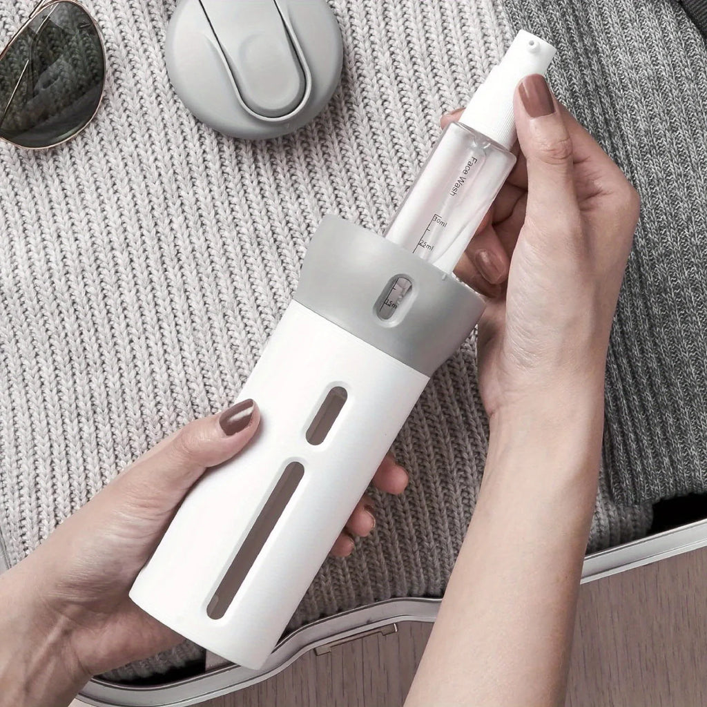 Dispensador de Viaje 4 en 1 | Botella Recargable para Shampoo, Gel, Loción y Acondicionador