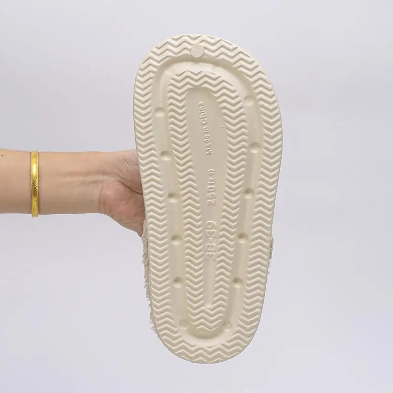 Zapatillas peludas de Eva impermeables para mujer, pantuflas cálidas de felpa.