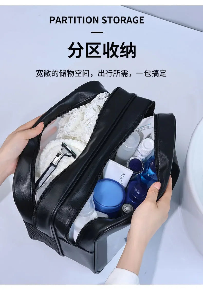 Bolsa de maquillaje de PU transparente doble con separación en seco y húmedo, bolsa de lavado portátil, bolsa de almacenamiento de cosméticos, artículos esenciales para viajes, fitness y natación