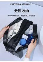 Bolsa de maquillaje de PU transparente doble con separación en seco y húmedo, bolsa de lavado portátil, bolsa de almacenamiento de cosméticos, artículos esenciales para viajes, fitness y natación