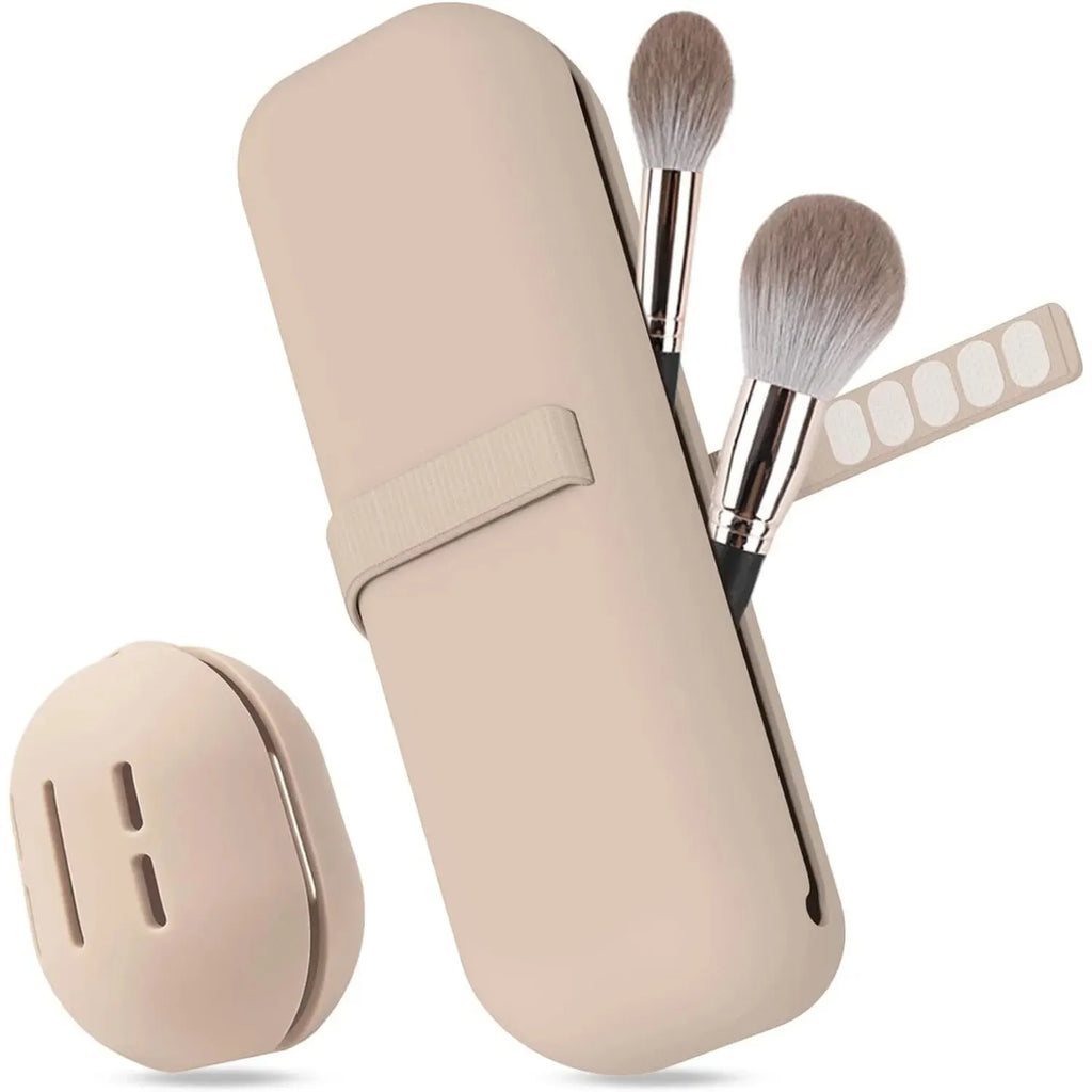 Soporte para brochas de maquillaje de viaje, bolsa para brochas cosméticas de silicona, estuche para esponja de maquillaje, herramientas de maquillaje portátiles impermeables para mujeres y niñas