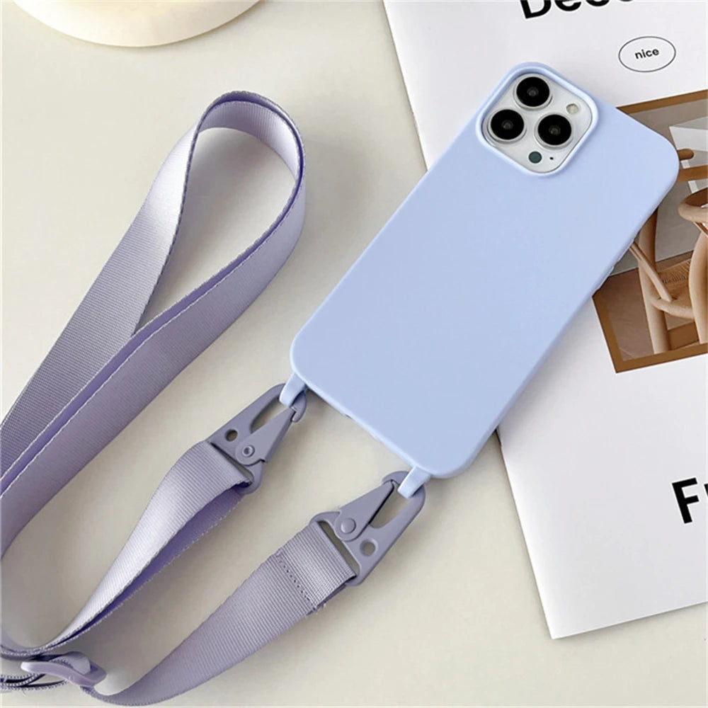 Funda de silicona mate con cordón y correa para collar cruzado para iPhone 17 16 15 14 Pro Max 11 12 13 XR X XS 8 Plus