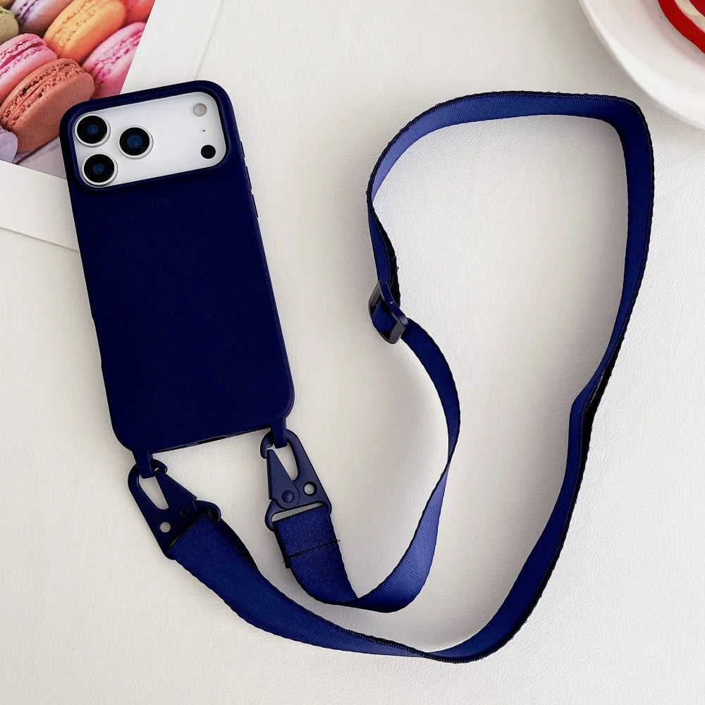 Funda de silicona mate con cordón y correa para collar cruzado para iPhone 17 16 15 14 Pro Max 11 12 13 XR X XS 8 Plus