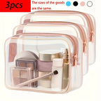 Set de 3 Bolsas de Maquillaje Transparentes con Borde de Color | Organizador de Viaje