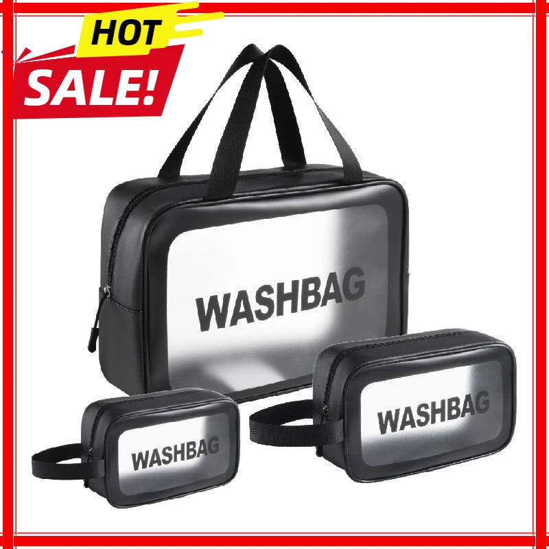 Bolsa de maquillaje de PU transparente doble con separación en seco y húmedo, bolsa de lavado portátil, bolsa de almacenamiento de cosméticos, artículos esenciales para viajes, fitness y natación