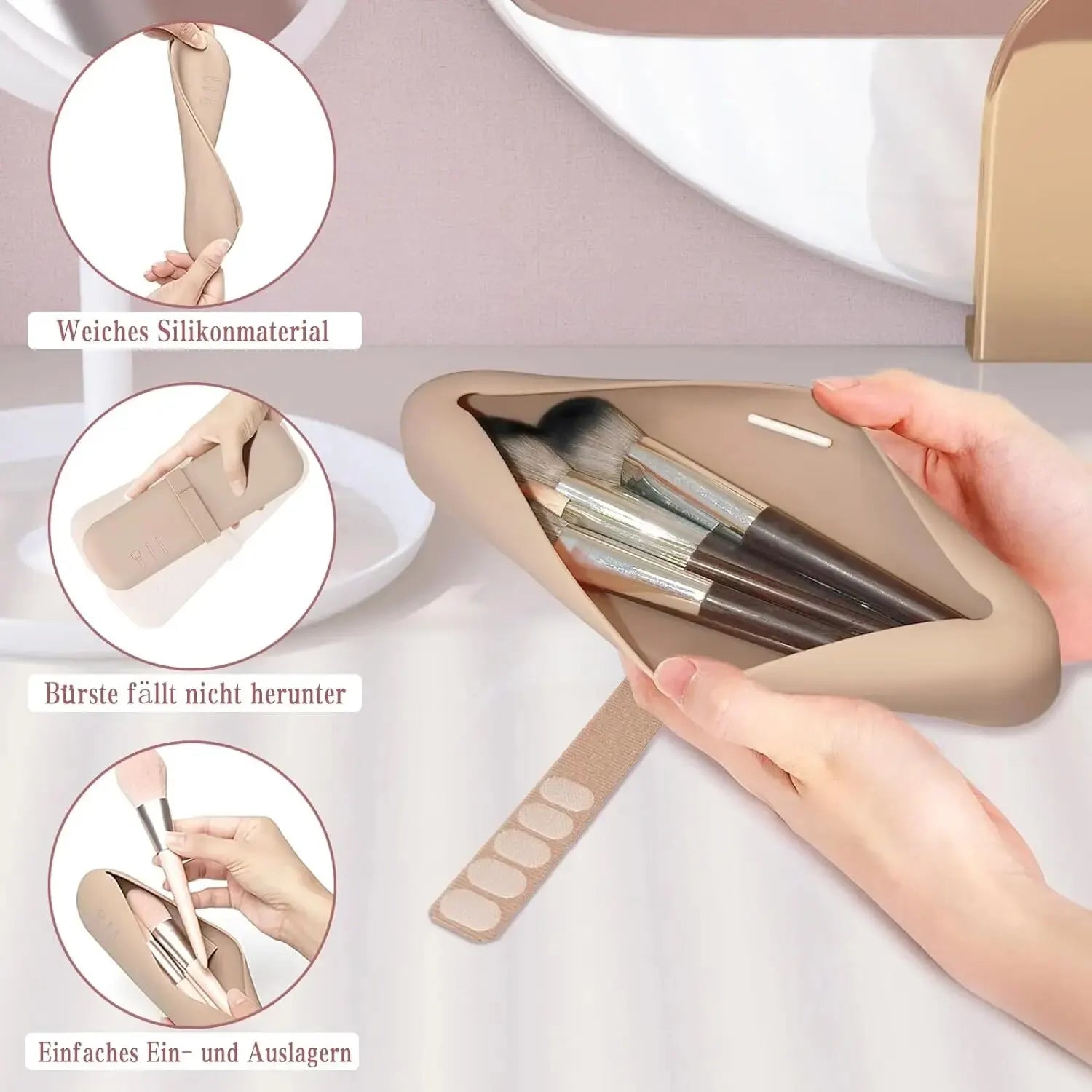 Soporte para brochas de maquillaje de viaje, bolsa para brochas cosméticas de silicona, estuche para esponja de maquillaje, herramientas de maquillaje portátiles impermeables para mujeres y niñas