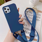 Funda de silicona mate con cordón y correa para collar cruzado para iPhone 17 16 15 14 Pro Max 11 12 13 XR X XS 8 Plus