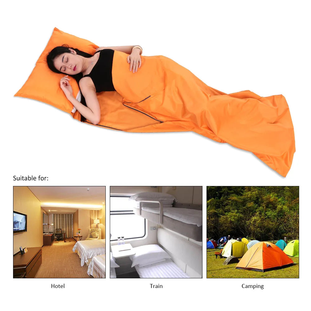 Viajes al aire libre Camping senderismo poliéster Pongee saco de dormir saludable forro con funda de almohada viaje de negocios ligero Hotel