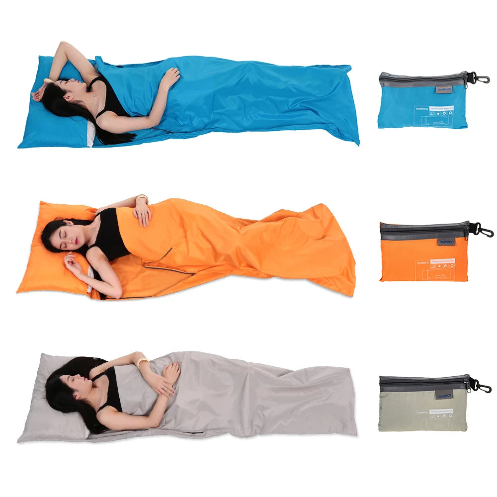 Viajes al aire libre Camping senderismo poliéster Pongee saco de dormir saludable forro con funda de almohada viaje de negocios ligero Hotel