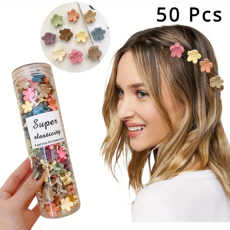 20/30/50 juegos de mini pinzas para el cabello, lindos accesorios para el cabello de plástico en forma de flor, trenzas de color puro, adecuados para adolescentes, lindos g