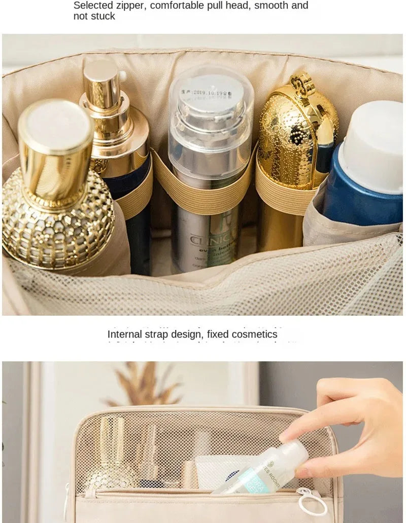 Bolsa de maquillaje de viaje de alta calidad, organizador de artículos de tocador impermeable, Neceser para mujer, bolsa de lavado con gancho para baño, bolsa de almacenamiento de maquillaje con gancho