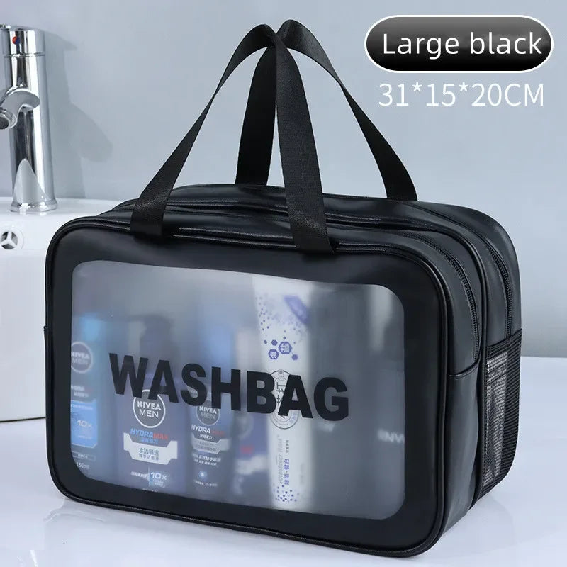 Bolsa de maquillaje de PU transparente doble con separación en seco y húmedo, bolsa de lavado portátil, bolsa de almacenamiento de cosméticos, artículos esenciales para viajes, fitness y natación