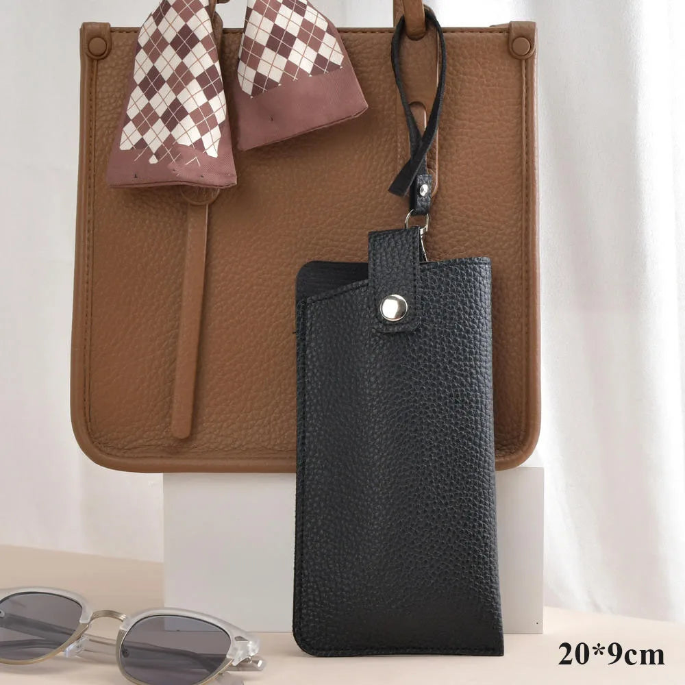 Bolsa de gafas de cuero PU con patrón de lichi suave, estuche Retro para gafas de sol, estuche portátil con marco para miopía, almacenamiento Simple para gafas