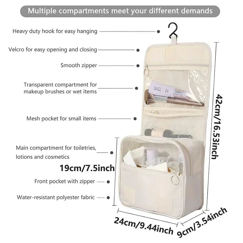 Bolsa de maquillaje de viaje de alta calidad, organizador de artículos de tocador impermeable, Neceser para mujer, bolsa de lavado con gancho para baño, bolsa de almacenamiento de maquillaje con gancho