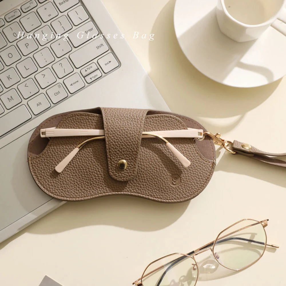 Bolsa de gafas de cuero PU con patrón de lichi suave, estuche Retro para gafas de sol, estuche portátil con marco para miopía, almacenamiento Simple para gafas