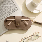 Bolsa de gafas de cuero PU con patrón de lichi suave, estuche Retro para gafas de sol, estuche portátil con marco para miopía, almacenamiento Simple para gafas